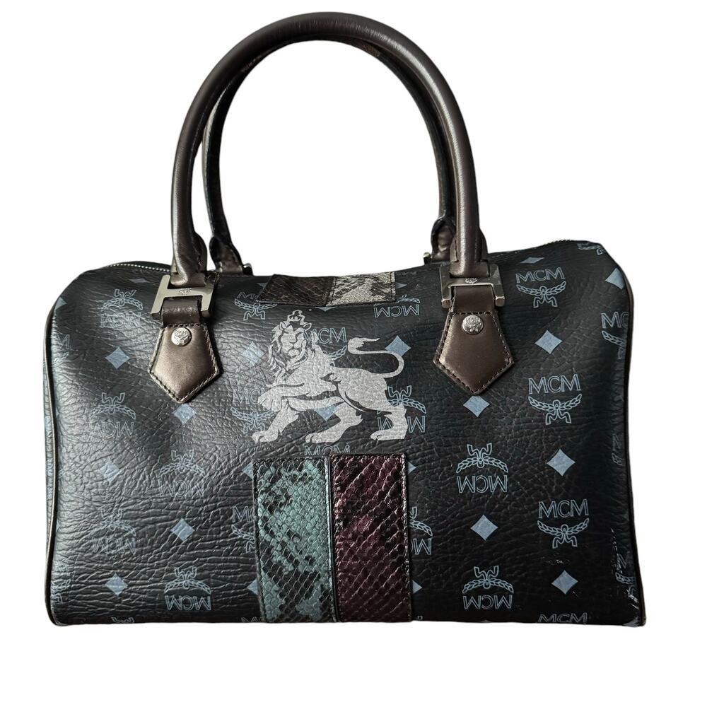 MCM Visetos Lion Princess Boston Handbag